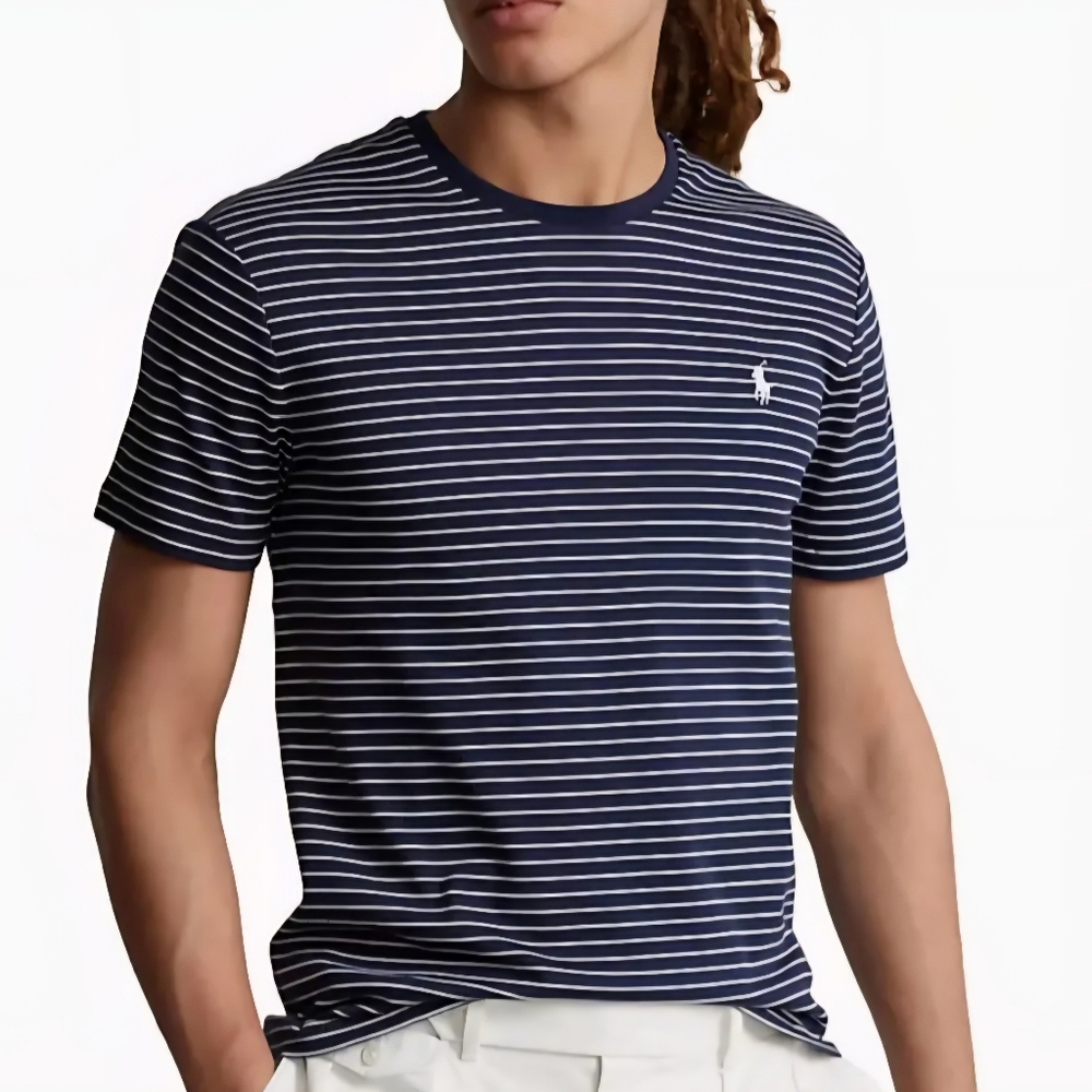 Polo by Ralph Lauren Men's Navy and White Striped Tee